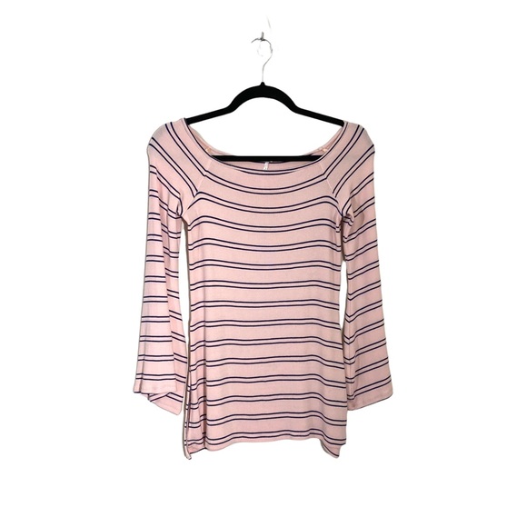 FREE PEOPLE Pink Stripe Bell Sleeve Top - Picture 1 of 5